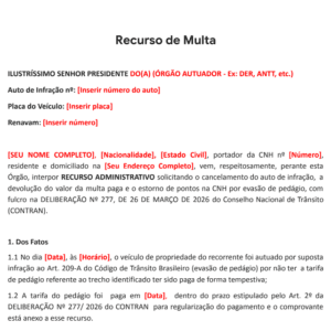 Pedágio eletrônico (free flow): como pedir de volta dinheiro da muta paga - modelo de recurso